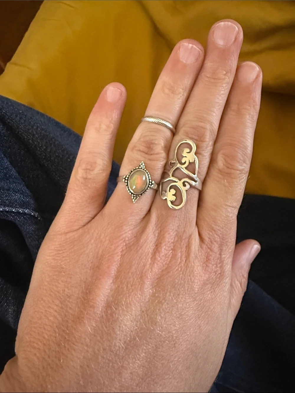 Opal Diamond-Shaped - natural Ethiopian Sterling silver ring